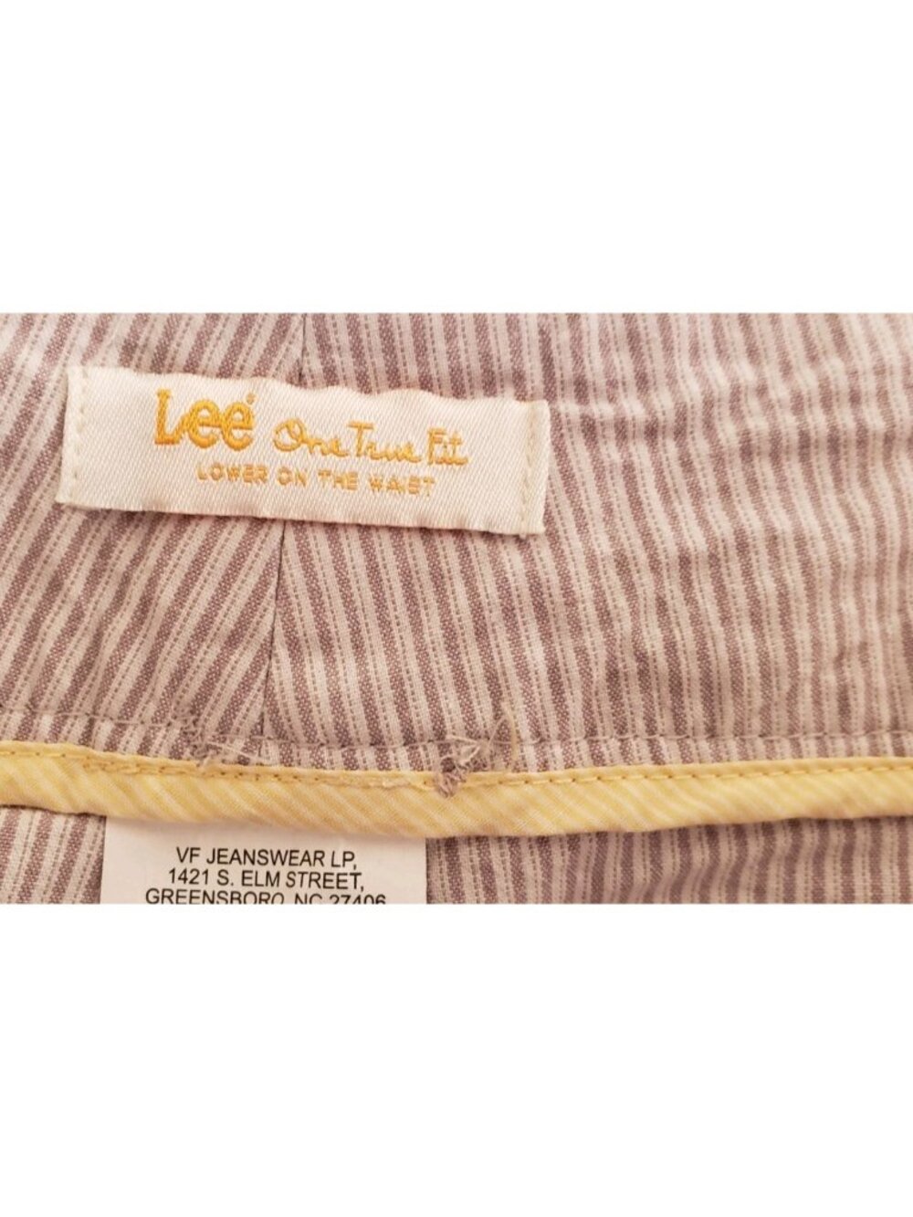 LEE ONE TRUE FIT BEIGE STRIPED BELOW WAIST PANTS JEANS SZ 14 MEDIUM - Picture 6 of 8